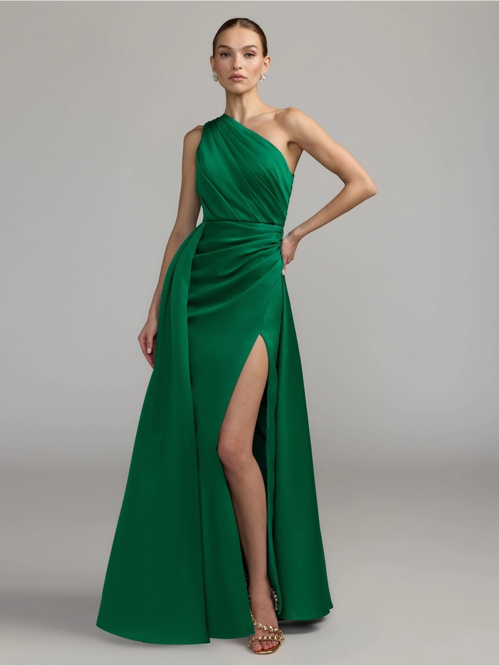 One-Shoulder Emerald Green Evening Gown Mac Duggal 27784